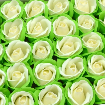 Set 50 trandafiri sapun parfumati atingere reala DUO verde crem C23-57 afo