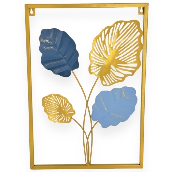 Tablou decorativ metalic 4 frunze bleo albastru auriu