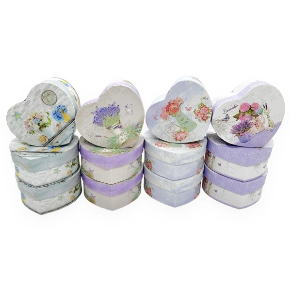 Set 12 cutii inima mici modele mixte Flori